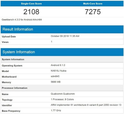 nubia x geekbench